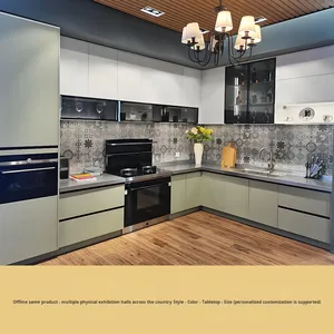 Meubles de cuisine sur mesure en acier inoxydable de luxe léger, type fermé, finition acrylique, charnières, paniers de rangement, 5+ tiroirs, cuisinière intégrée - Product Image 4