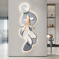Décoration murale Koi avancée en tissu avec éclairage LED, art moderne, pour entrée, couloir, allée, mur lumineux suspendu, cadre en grès