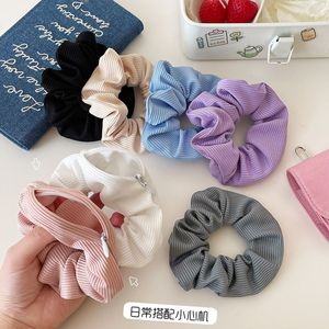 Élastique à cheveux zippé avec poche cachée pour usage quotidien, couleur unie, en flanelle, haute élasticité, design antivol - Product Image 3