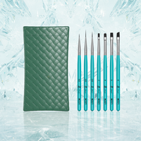 Ensemble de 7 pinceaux à ongles en poils synthétiques avec manche en acrylique bleu pailleté, logo personnalisé, pour les fournitures de salon de beauté à marque privée