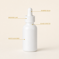 Flacon compte-gouttes en verre blanc nacré 30ml 50ml pour huiles essentielles, sérum et essence, personnalisable avec logo, vente en gros
