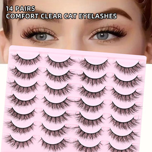 14 paires de faux cils épais et bouclés, effet 3D naturel, cils monobloc, style européen et américain - Product Image 1