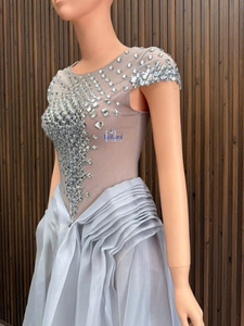 Luxury Silk Organza Ball Gown with Cap Sleeves High-End Rhinestone Embellished for Women in Vietnam - Product Image 2