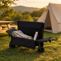 Chariot de camping pliable convertible en canapé-lit, chariot de transport utilitaire d'extérieur avec poignée réglable et roues larges