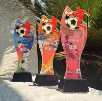 Nouveau design, trophée de football en verre cristal avec base noire, couleur or métallique, impression personnalisée