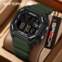 Jam Tangan Olahraga Klasik SANDA 6327 Pria Multifungsi Alarm Tahan Air Jam Tangan Digital LED Tahan Air untuk Pria