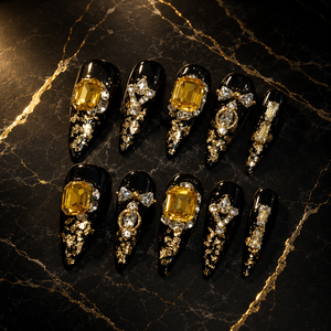 Luxury Stiletto Press <b>Nails</b> Handmade PMMA Full Cover Rhinestone Zircon COFFIN Shape Long Finger <b>Extensions</b> CE Certified 10 Pcs - Product Image 6