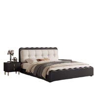 Nouveau lit de chambre à coucher au design simple avec éclairage, prix de gros, excellent confort, blanc et noir, taille Queen, lit double