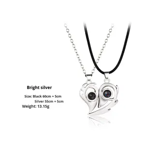 कस्टम फोटो नेकलेस जोड़े सूरज चंद्रमा प्यार चुंबकीय प्रक्षेपण मिश्र धातु इलेक्ट्रोप्लेटेड बांस श्रृंखला 100 भाषाओं मैं आपको निर्भर करता हूं - Product Image 4