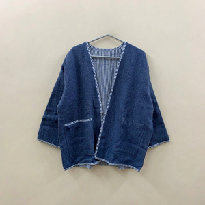 Chaqueta Kimono Informal Unisex de Primera Calidad, Tejida a Mano, Color Azul Índigo, de Algodón y Lino Texturizado, Estilo Abrigo Abierto, Gran Venta 2026 - Product Image 2