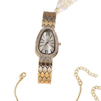 Nouvelle Collection Été : Coffret Cadeau 3 Pièces Montre Créative Serpent à Chiffres Romains avec Bracelet en Acier et Verre Cristal