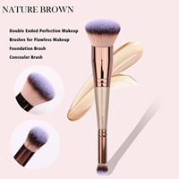 Pinceau de maquillage Premium Luxe à double extrémité pour fond de teint et correcteur avec manche en aluminium pour l'application du visage et de l'eyeliner