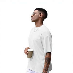 Men's Oversized White 100% Cotton T-Shirt Short Sleeve O-Neck Casual Solid Blank Jersey Fit Digital Printing Front <b>Logo</b> - Product Image 6