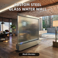 Fontaine murale à cascade LED en verre trempé et acier inoxydable moderne sur mesure, artisanale, pour intérieur, maison, hôtel, bureau