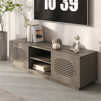 Ensemble complet de meubles d'appartement Topohut Senna Series en bois gris foncé et rotin pour chambre, salon et salle à manger - Vente en gros