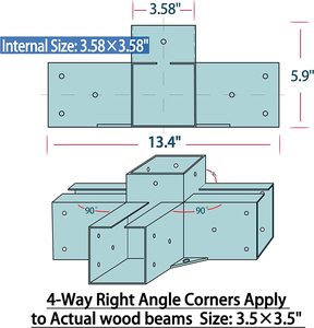 Support d'angle à Angle droit à 4 voies en acier inoxydable avec vis pour support de Pergola à faisceaux de <span class=keywords><strong>bois</strong></span> 4*4 - Product Image 6