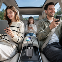 Chargeur de voiture rétractable double 4-en-1 ultra-rapide 80 cm avec sortie 12/24 V et adaptateurs de voiture TYPE C avec fonction QC 3.0 OEM