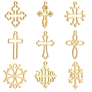 Pendentif en acier inoxydable poli miroir, croix religieuse, crucifix creux, connecteur pour bracelet, boucles d'oreilles, composants de bijoux - Product Image 1