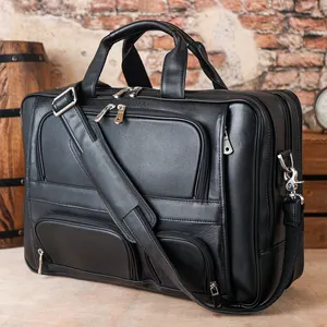 Bolsa para laptop 17 polegadas, maleta de couro de vaca real e preta para homens, grande capacidade, 100% de couro puro