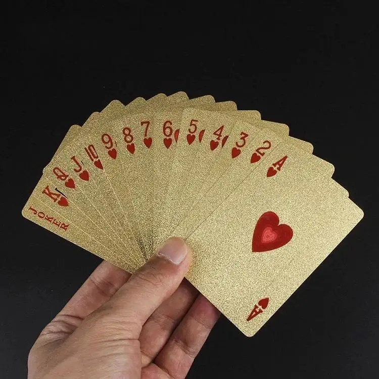 Cartões de jogo de pôquer em PVC de ouro com impressão de fábrica, cartas de plástico à prova d'água, duráveis, pôquer americano