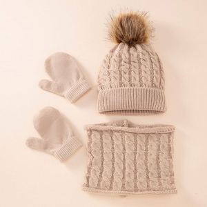 3Pcs Kid Circle <b>Scarves</b> Touchscreen Gloves Thick Fleece Lined Cap Winter Knit Beanie Pompom Hat Set Gift - Product Image 3
