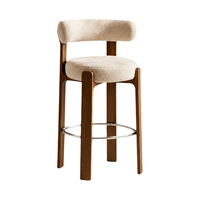 Tabouret de bar haut en bois massif, style minimaliste moderne, avec dossier et repose-pieds, style nordique, usage commercial pour hôtel