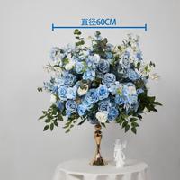 Boule de fleurs artificielles en soie bleue de 60 cm pour décoration de table de mariage, centre de table floral décoratif pour réceptions et banquets (vente en gros)