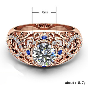 Anello da Donna con Zircone Blu Floreale Intarsiato, Design Elegante e Traforato, Gioiello da Dito Versatile per Uso Quotidiano e Feste, Regalo - Product Image 3