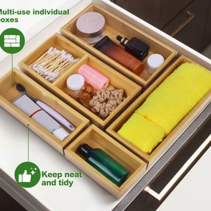 Bamboo Desktop <b>Storage</b> <b>Box</b> Set 4.5x9.8 4.7x10.5 3.5x5.7 4.5x10.5 3.5x9.2 Inch Rectangular Organizer Eco-Friendly Tidy <b>Drawer</b> - Product Image 4