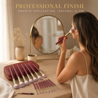 Pinceaux de maquillage personnalisés 2026 – Haute qualité, logo personnalisé, professionnels, véganes, manche en bois mat, rouge et or – Ensemble de pinceaux de maquillage