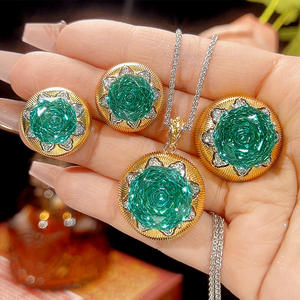 Vintage Eco-friendly Copper Eight Pointed Star Car <strong>Jewellery</strong> 16-12mm Green Cubic Zirconia Women's Ring Necklace Earrings Set <strong>tu</strong> - Product Image 1