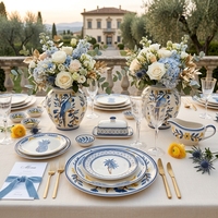 Service d'assiettes en céramique motif perroquet tropical et ananas, bleu et jaune, peintes à la main, en porcelaine, pour mariage, hôtel, restaurant