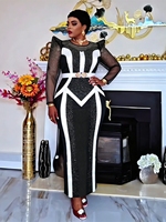 Robe de soirée de luxe S10970 élégante à col rond ornée de strass et de perles, robes de cérémonie pour femmes, robes d'église africaines pour femmes + ceinture