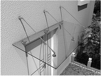 Auvent de porte en verre avec supports de fixation en acier inoxydable, fabriqué en verre de sécurité trempé