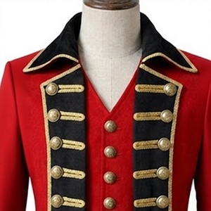 Red Winter Waterproof Woolen Button Medieval Cosplay <b>Coat</b> Men Gothic Victorian Steampunk Costume Style Party Performance Outfit - Product Image 6