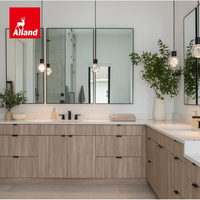 Meuble-lavabo Alland de haute qualité en bois naturel avec finition en dalle pour salle de bain de luxe, armoires en contreplaqué avec miroir LED