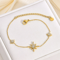 Bracelet en zircon étoile à huit branches pour femme, plaqué or 18 carats, bijou de luxe minimaliste et polyvalent, tendance transfrontalière