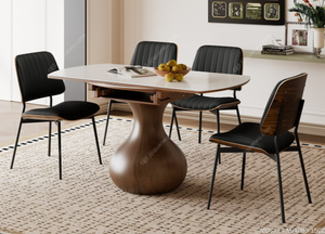 Série de style mi-siècle, table à manger extensible simple pour la maison avec plateau en pierre frittée mate - Product Image 4