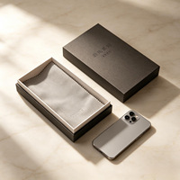 Boîtes en papier rigide avec logo en relief personnalisé, boîte cadeau Tian Di Lid pour étui de téléphone en métal haut de gamme, doublure en microfibre, boîte de rangement