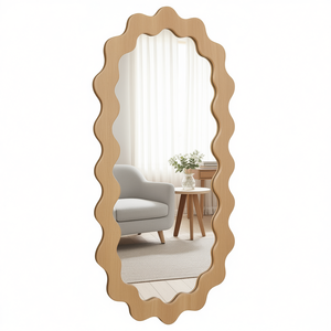 PARISLOFT Miroir mural ovale ondulé avec cadre en bois 43,3 x 21,6 pouces, miroir décoratif moderne pour salon, chambre à coucher, salle de bain, entrée - Product Image 2