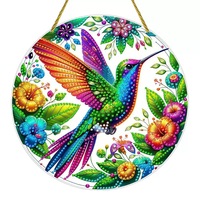 Ornement mural DIY en acrylique plat 2D peint à la main, style américain, peinture diamant, fleurs et oiseaux, forme spéciale, pour décoration intérieure