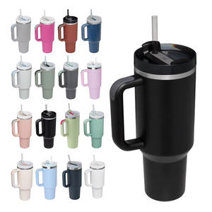Gobelet isotherme personnalisé à double paroi de 40 oz avec poignée, en acier inoxydable, grande tasse de voyage avec couvercle et paille - Product Image 1