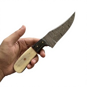 Cuchillo de hoja fija Drop Point de acero de Damasco forjado con mango de madera Pakka, personalizable, para caza, camping y supervivencia, 23 cm, fácil de transportar - Product Image 1
