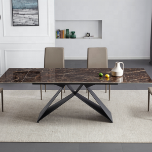 โต๊ะรับประทานอาหารเซรามิกสีดำโลหะ X กรอบฐานนิยายสีเทาเอฟเฟกต์แบบ Ultra-Modern - Product Image 5