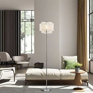 Lámpara de Pie Moderna con Base de Hierro, Pantalla de Tela Beige, Luz LED Cálida, Uso Residencial - Product Image 3