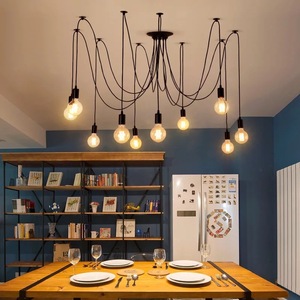 Suspension d'intérieur vintage Retro Edison Bulb Iron Multi Arms Black Spider Lighting Chandelier avec plusieurs têtes de style loft - Product Image 1
