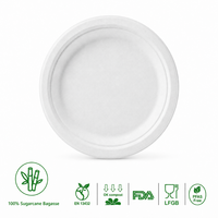 Assiette ronde biodégradable et écologique en bagasse de canne à sucre de 6 pouces avec texture en fibres naturelles