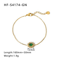 Bracelet en acier inoxydable plaqué or 18 carats avec chaîne et maillons en forme de cœur et zircon, motif tournesol carré, style INS transfrontalier, luxe léger pour femme