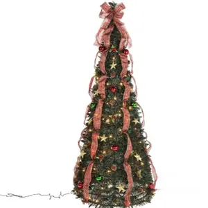 Árbol de Navidad Holiday Peak Pull-Up, preiluminado y completamente decorado, 6 pies