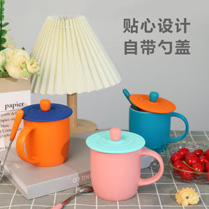 Cerouky Ceramic Mug With Lid And Spoon <b>Macaron</b> Color Pair For Home Office Use - Product Image 5